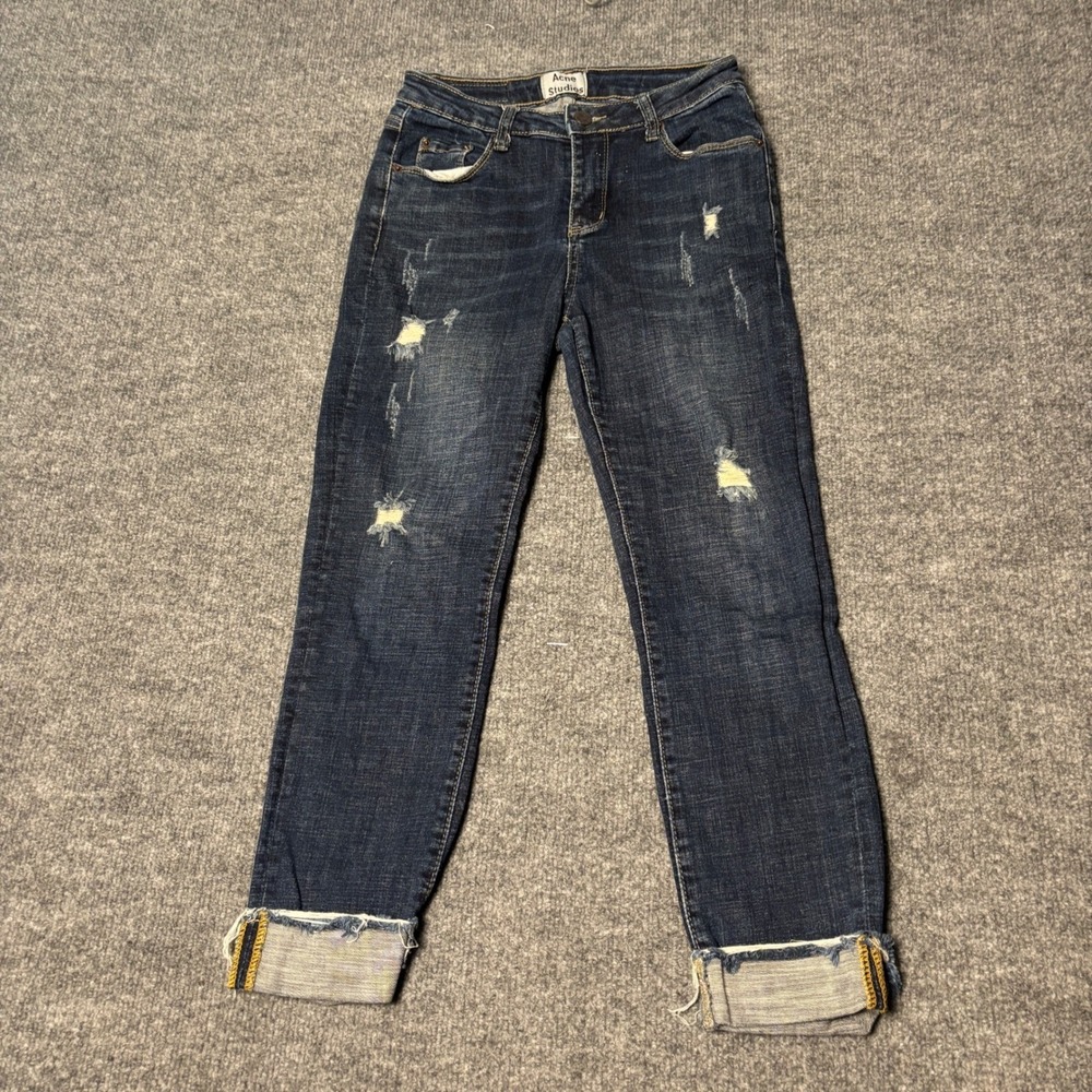 Acne Studios Tram Lt Women's size 24 distressed Slim Jeans Dark Wash Blue